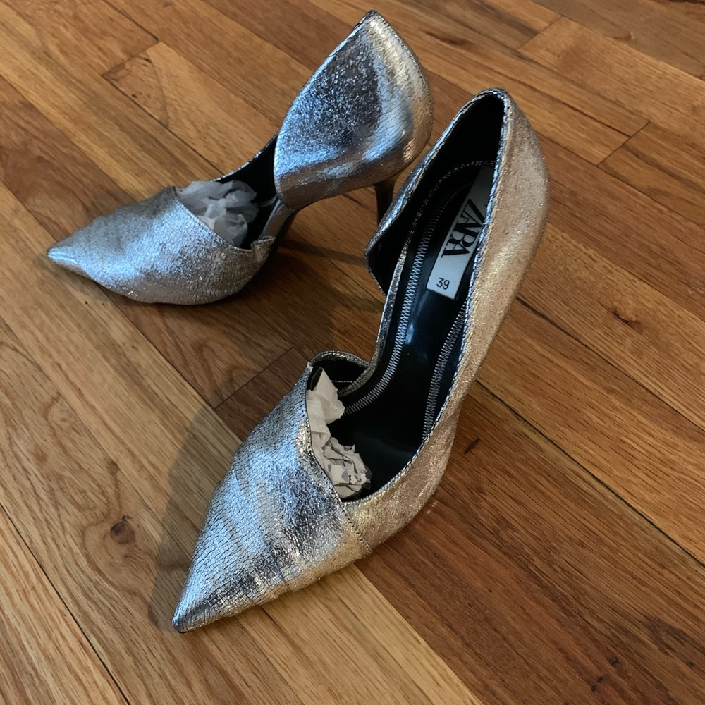 Zara siver heels size 39 ( US 8.5) - Picture 1 of 8